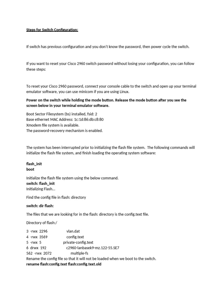 Steps For Switch Configuration - Upgrade | PDF