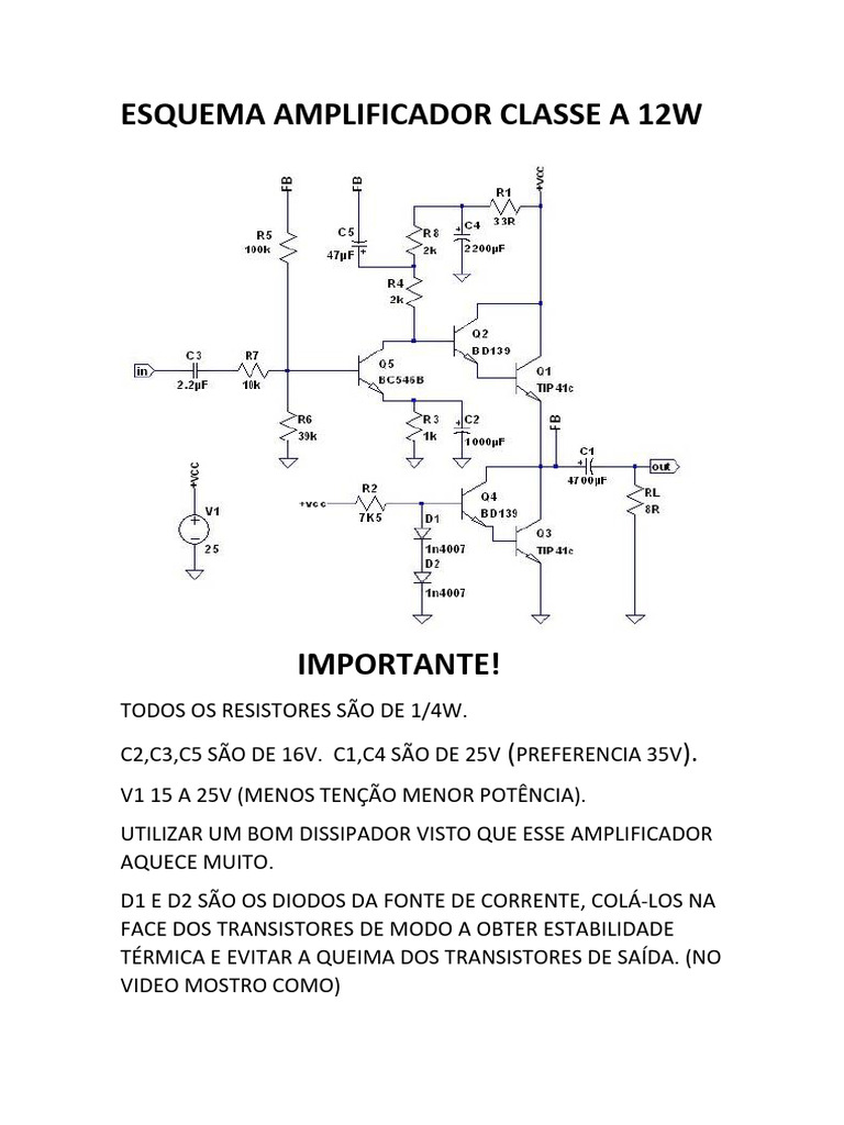 Esquema Amplificador Classe A 12W | PDF