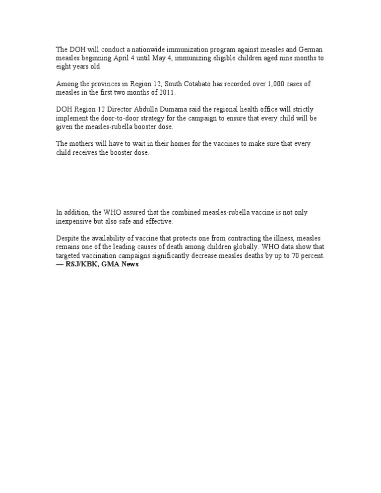 Nationwide Measles Immunization Program | PDF | Self-Improvement
