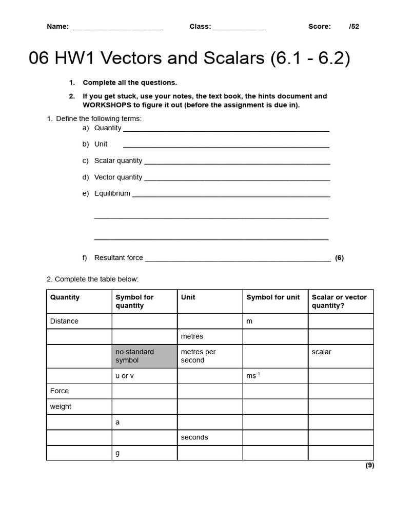 06 HW1 Questions - Vectors and Scalars | PDF
