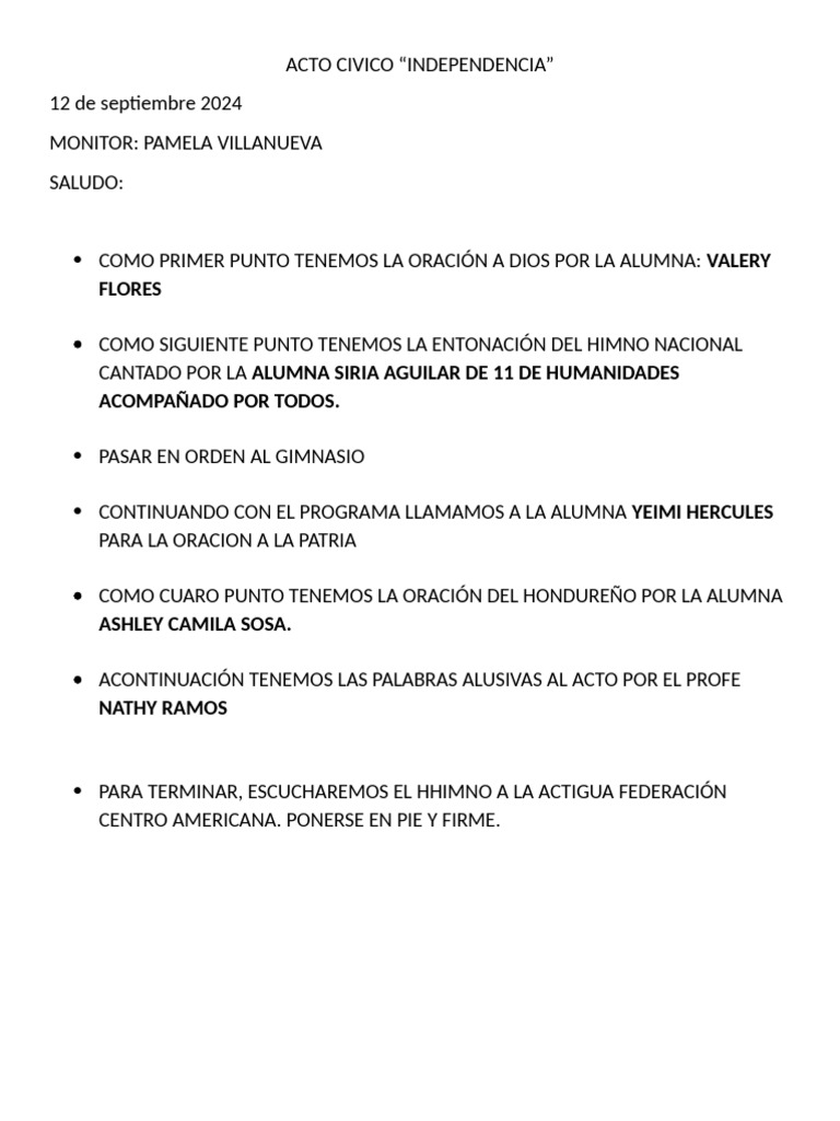 Acto Cívico: Celebración de Independencia | PDF