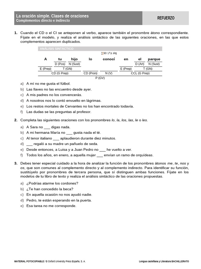 Complemento Directo e Indirecto | PDF