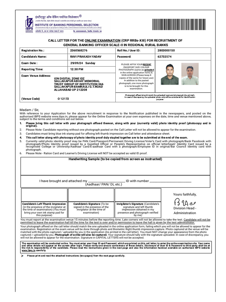 Exam Instructions for GBO Scale-II Candidates | PDF | Identity Document ...