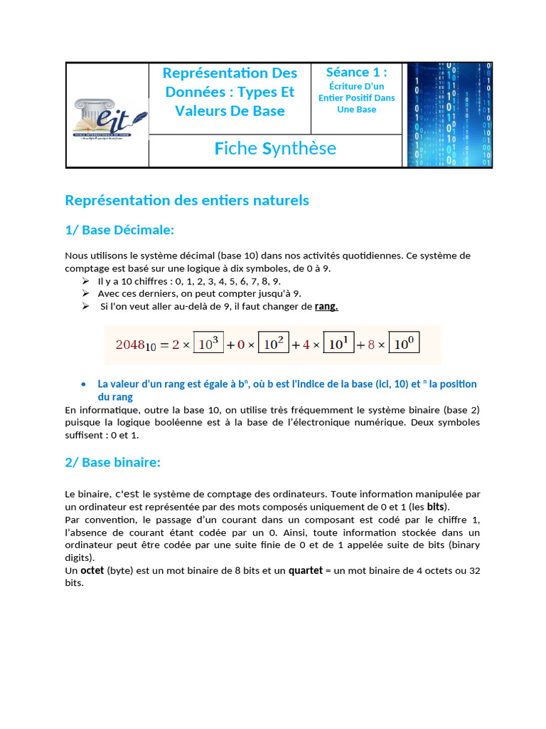Types de Bases Numériques et Conversion | PDF | Bit | Décimal