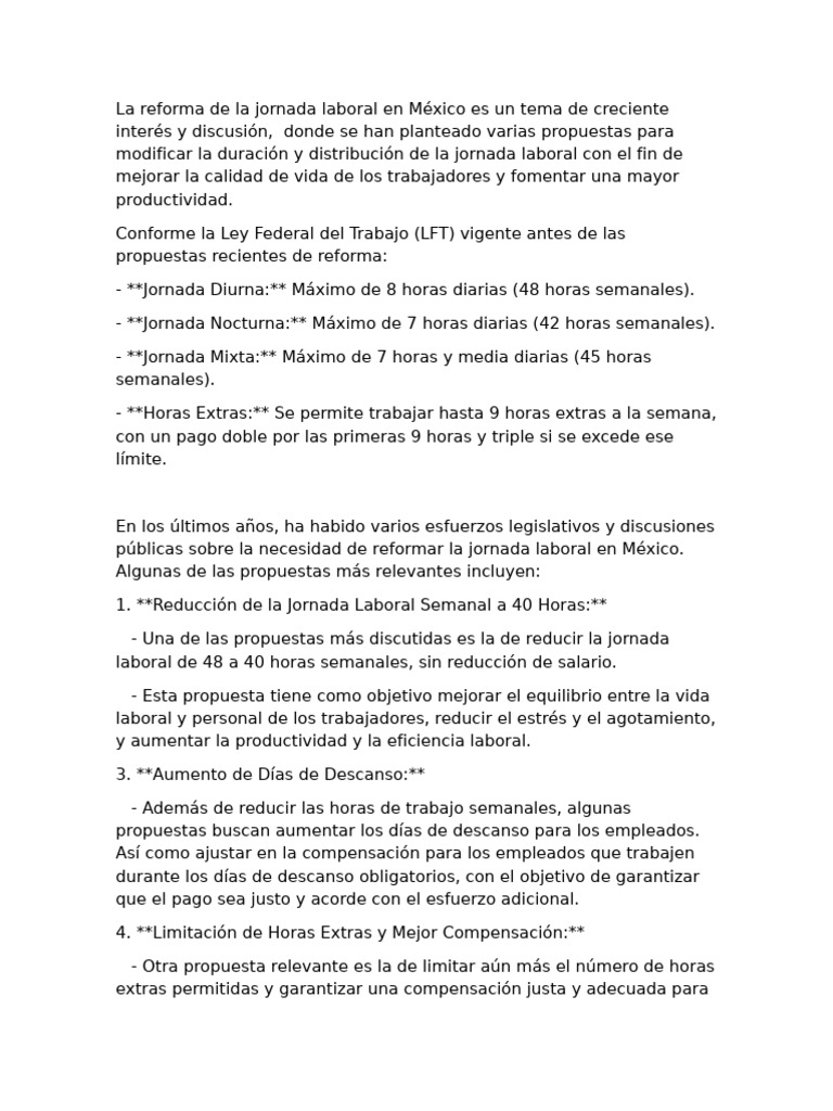 Reforma de la Jornada Laboral en México | PDF | Tiempo de trabajo ...
