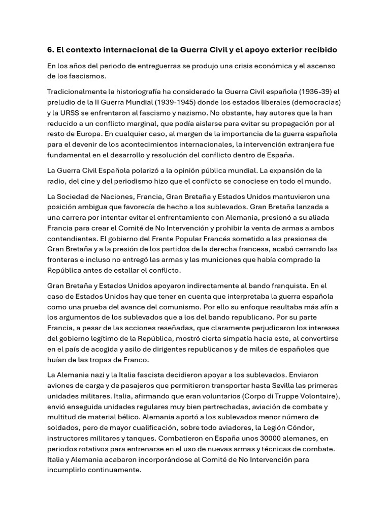 El Contexto Internacional de La Guerra Civil y El Apoyo Exterior ...