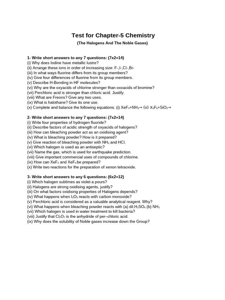Test For Chapter-5 Chemistry | PDF