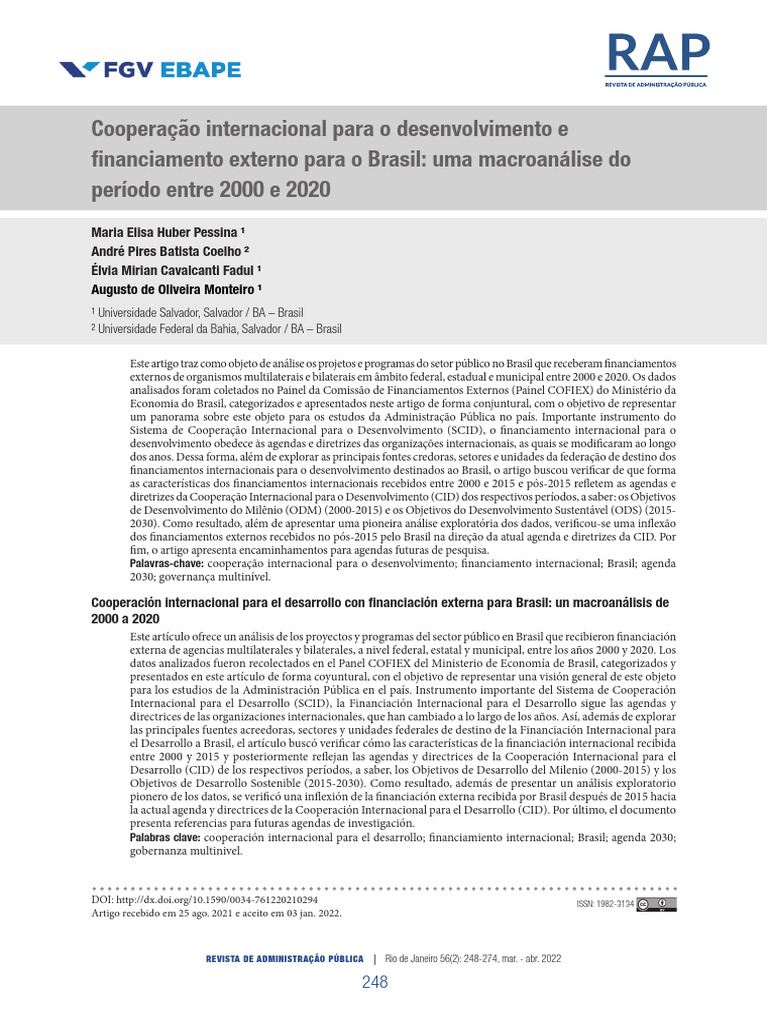 Cooperação Internacional para o Desenvolvimento e Financimento Externo ...