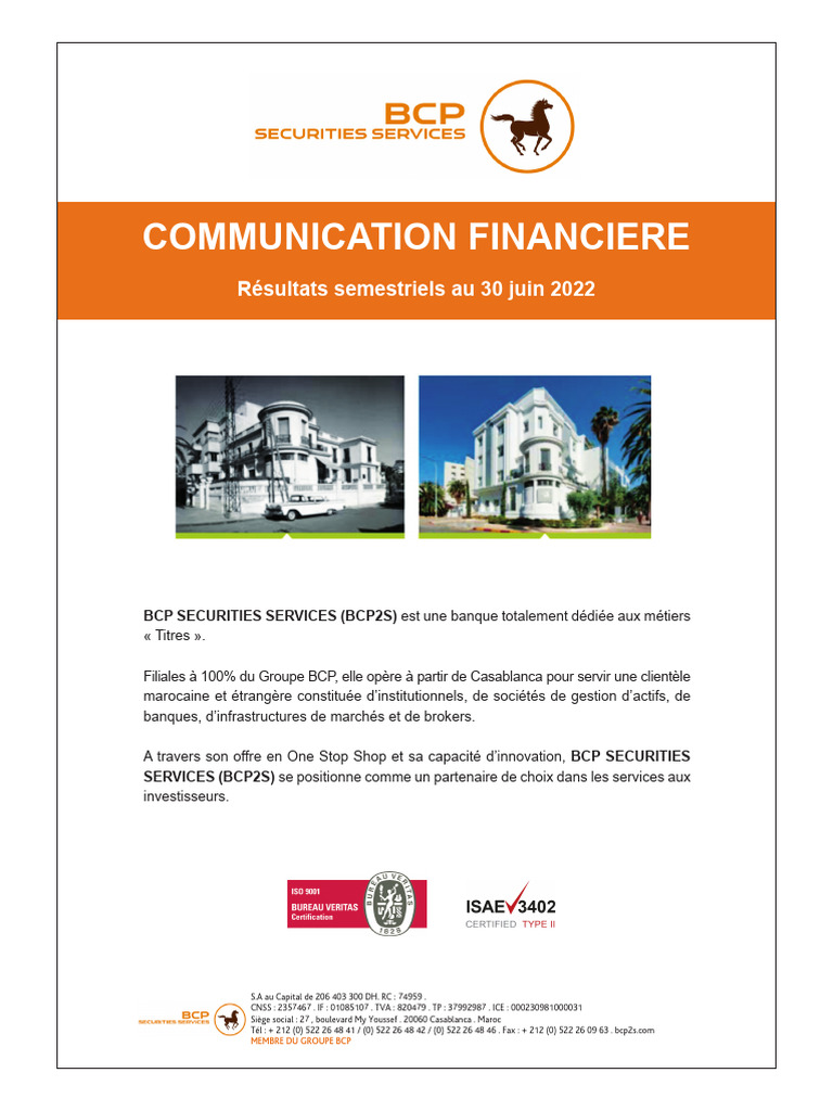 Bilan BCP SERCURITIES SERVICES | PDF