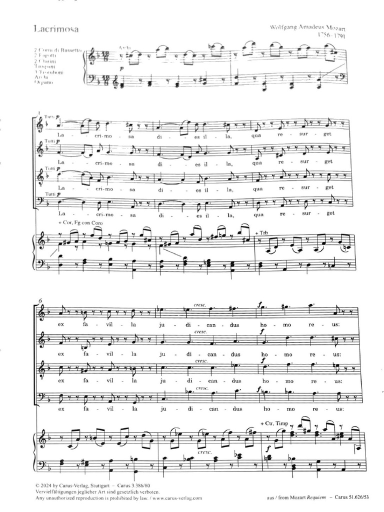 Lacrimosa | PDF | Classical Music | Wolfgang Amadeus Mozart