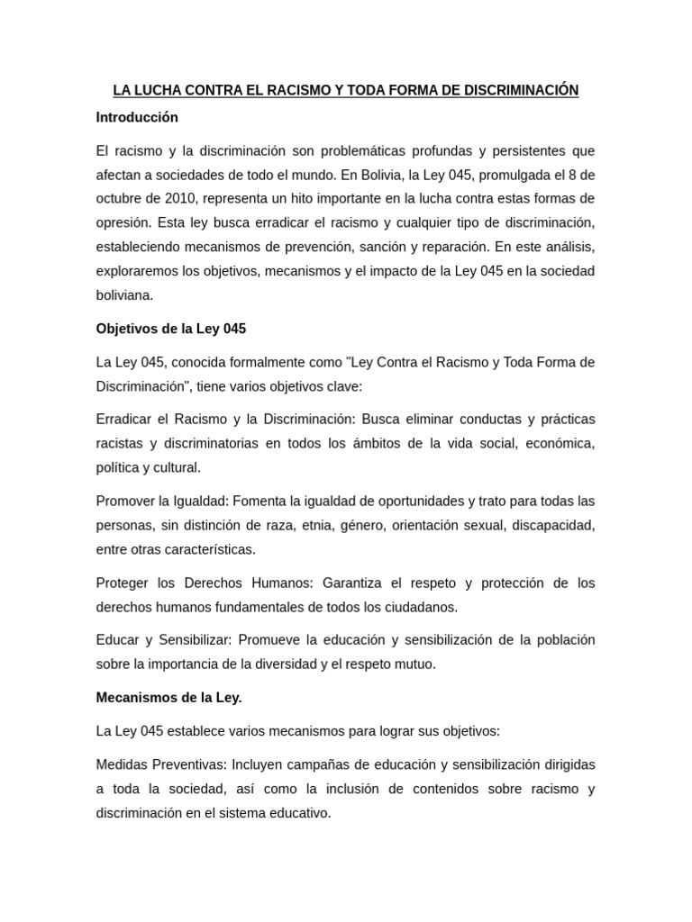 La Lucha Contra El Racismo y Toda Forma de Discriminación | PDF