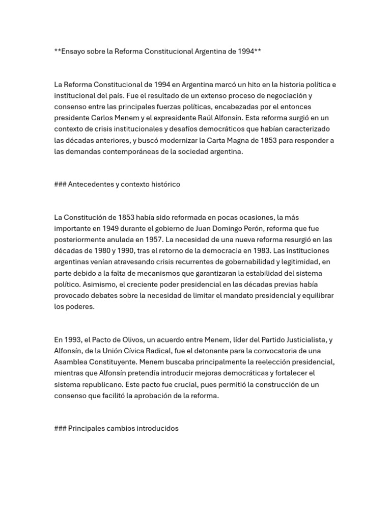 Ensayo sobre la Reforma Constitucional Argentina de 1994 PDF