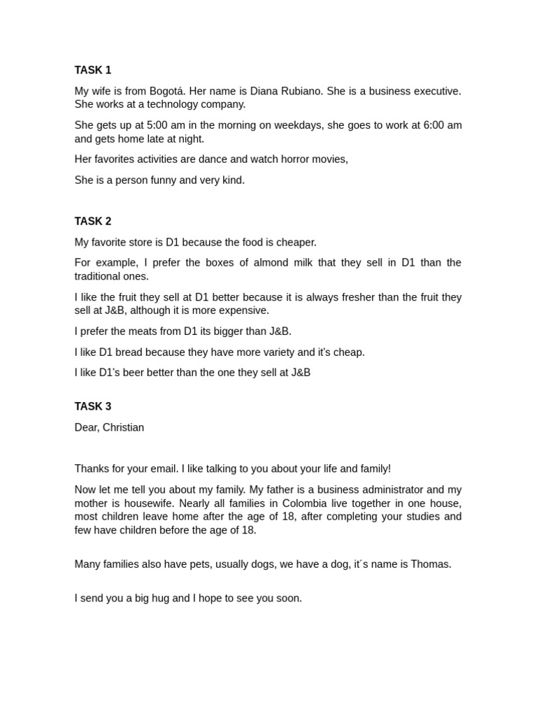 English A1 Task 1 To 4 Pdf