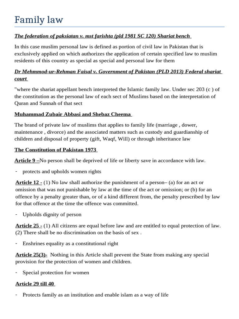 Overview of Muslim Family Law in Pakistan | PDF | Sharia | Law