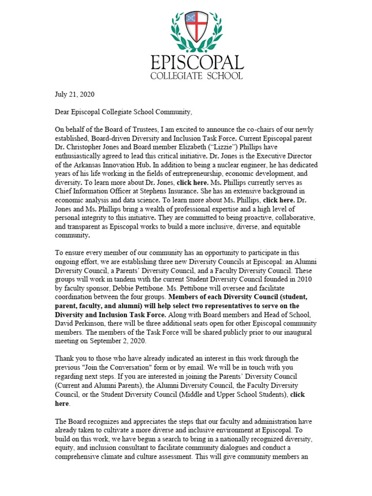 Episcopal Diversity Task Force Announcement | PDF