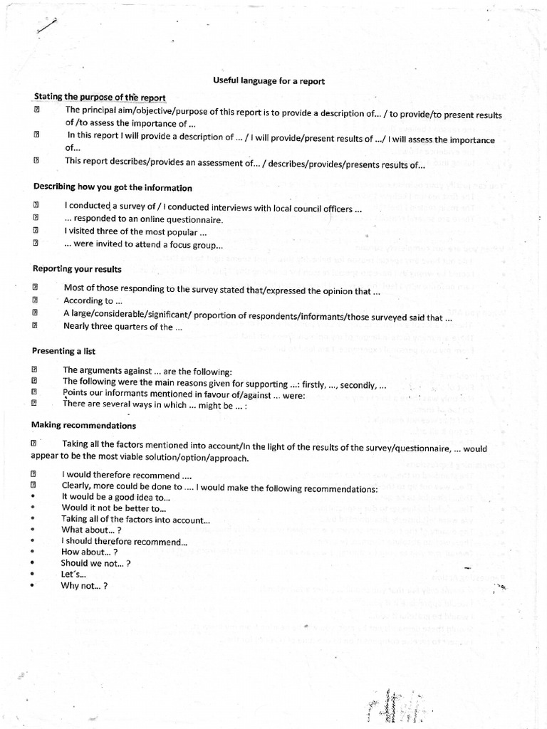 Useful Language For A Report | PDF