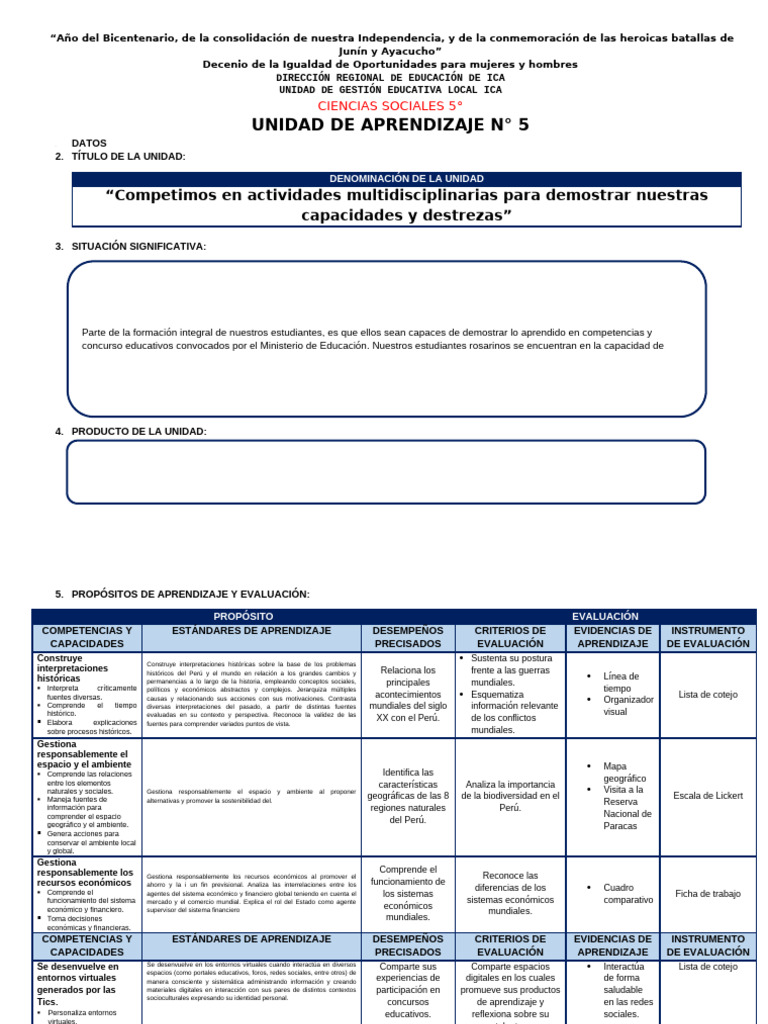 Unidad de Aprendizaje 5 2024 5° | PDF