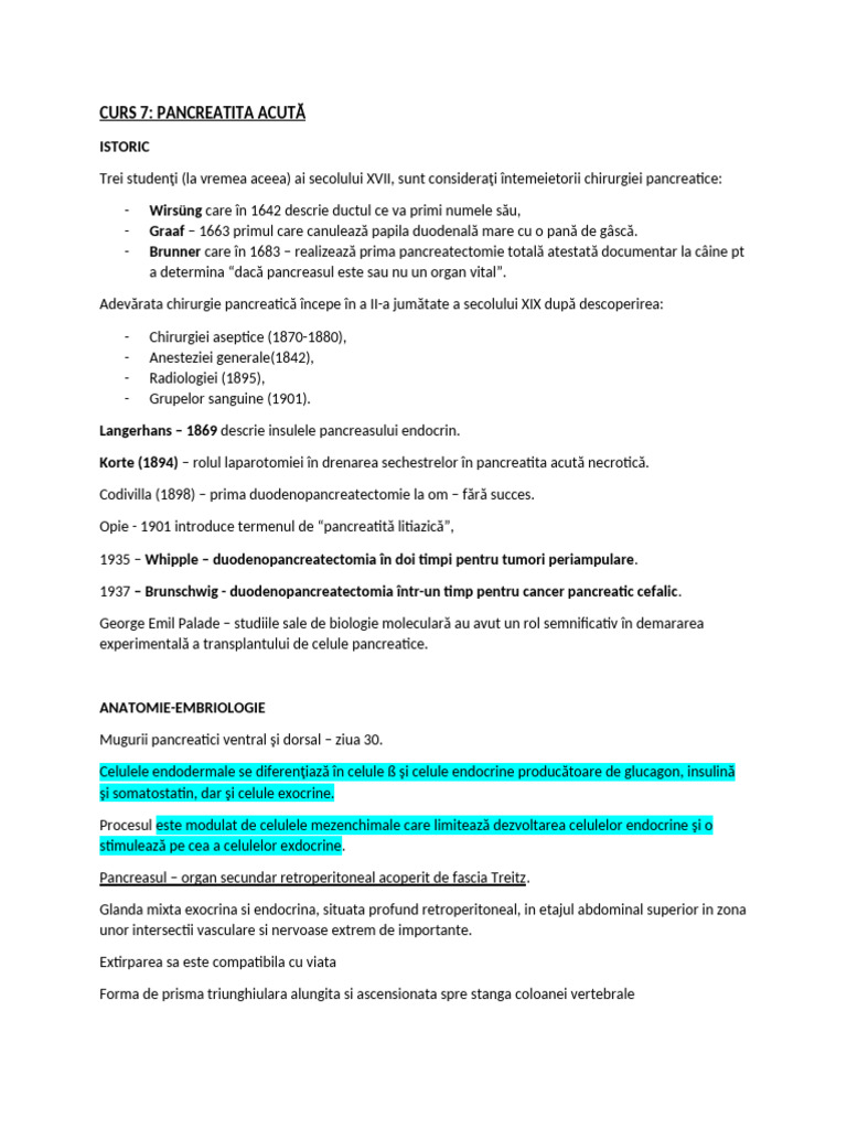 CURS 7 - Afectiuni Pancreatice | PDF