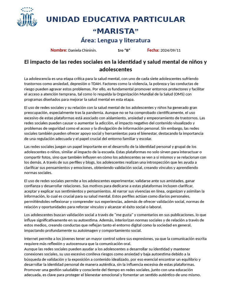 El Impacto de Las Redes Sociales en La Identidad y Salud Mental de ...