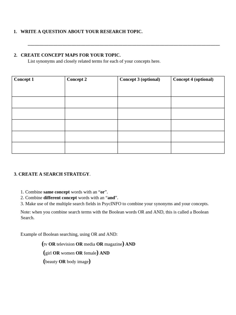Research Concepts Worksheet | PDF