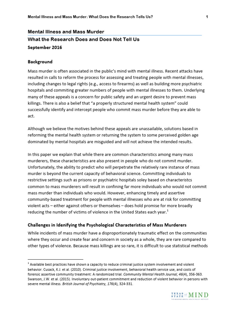 Mental Illness And Mass Murder Pdf