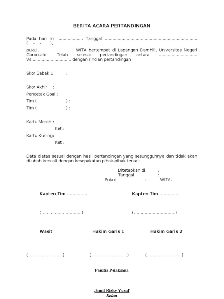 Contoh Berita Acara Turnamen Sepak Bola Soal Tuntas