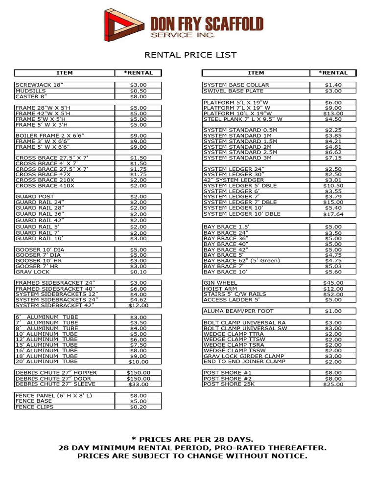 2022 Price RENTAL | PDF
