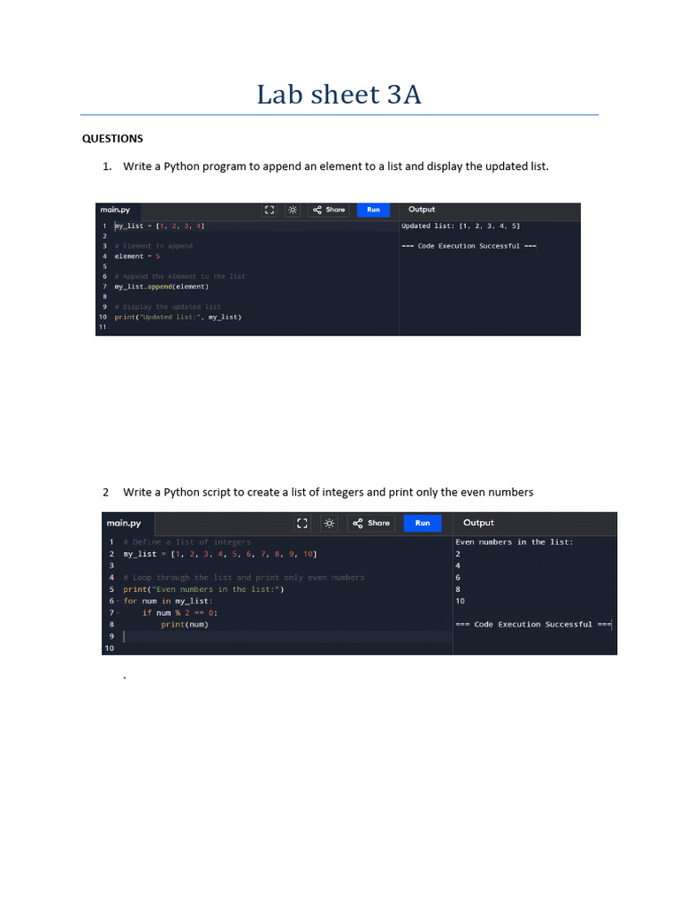 Lab sheet 3A PYTHON | PDF