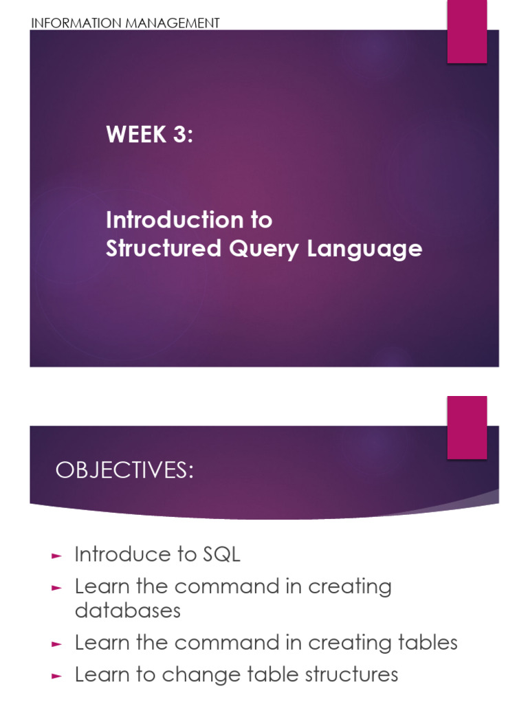 Week 3 - Introduction To Structured Query Language | PDF | Sql | Table ...