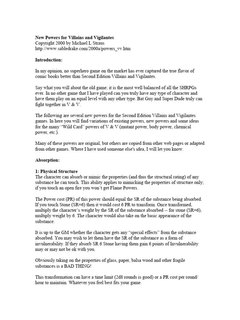 Villains Vigilantes New Powers For Villains Vigilantes Pdf