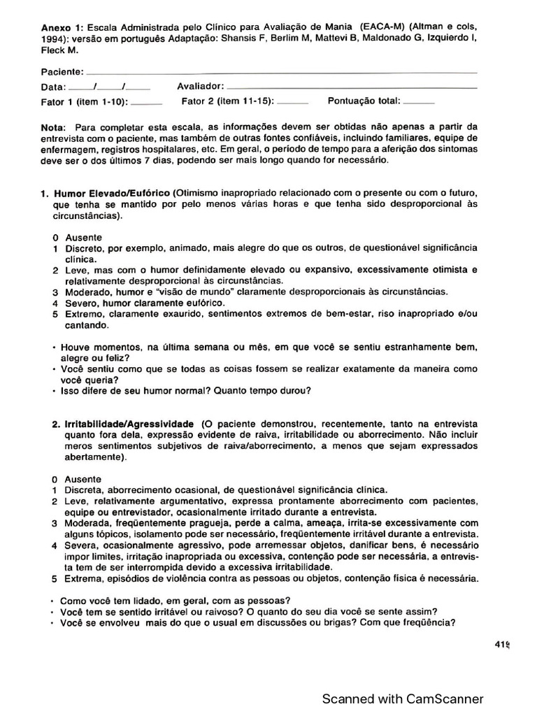 Escala de Mania | PDF