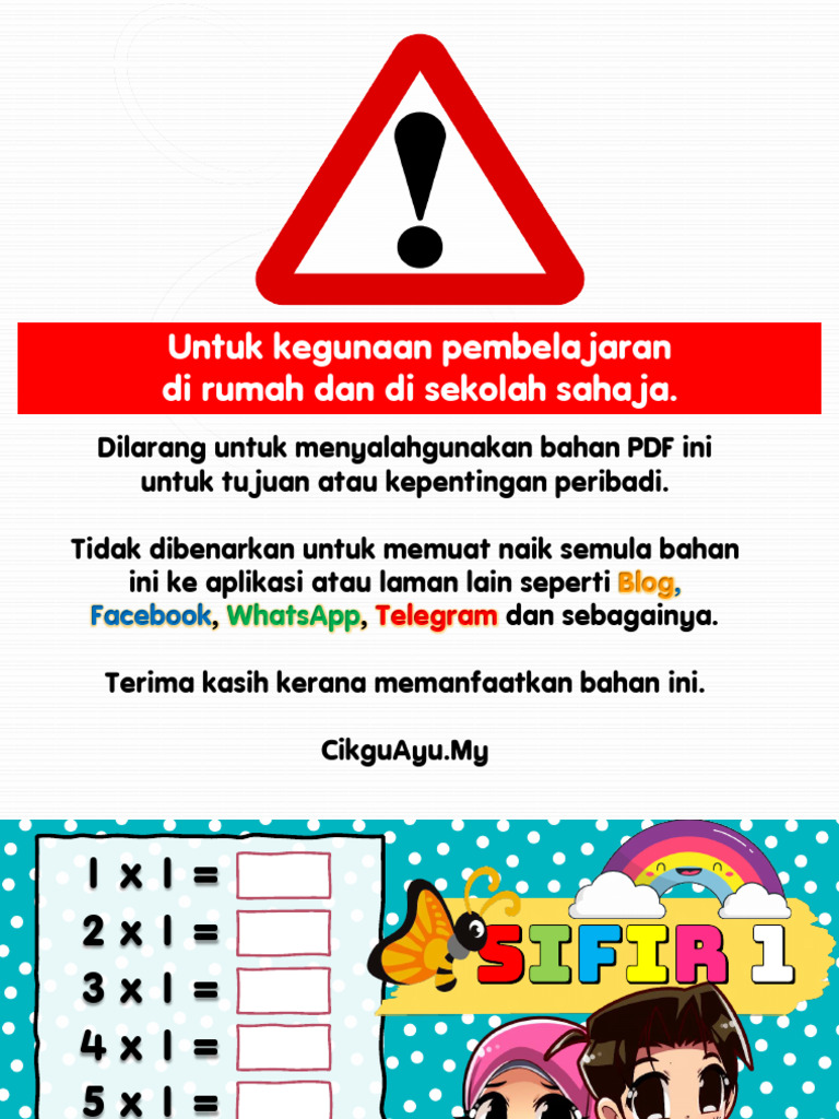 Gambar Latihan Sifir 2 Hingga 12 Berwarna Warni Cikgu Ayu Dot My Pdf