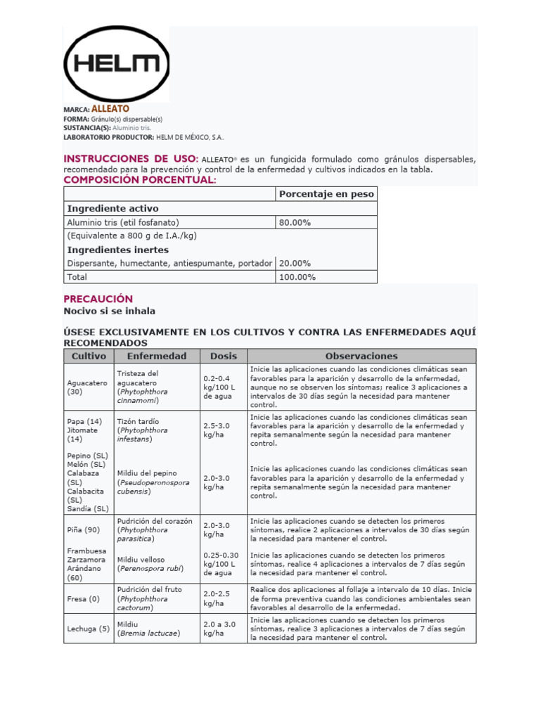 Uso y Dosis de Alleato Fungicida | PDF | Science & Mathematics ...