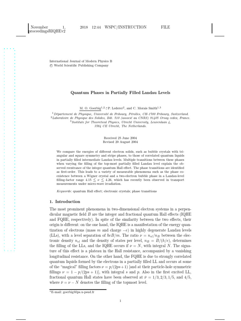 Quantum Phases in Landau Levels | PDF | Phase Transition | Science ...