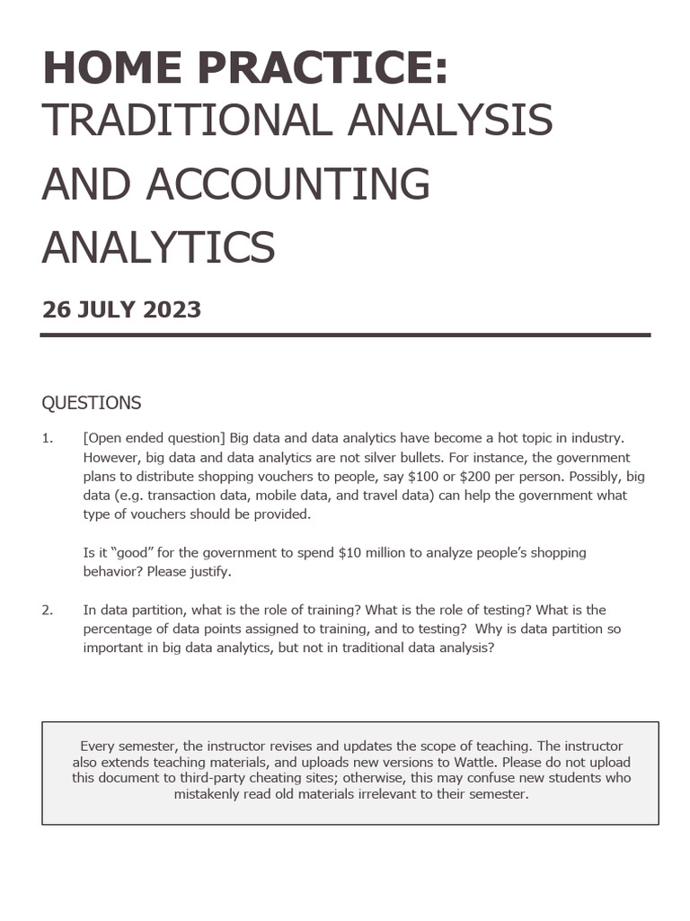 Home Practice Traditional Analysis and Accounting Analytics 2023 S2 | PDF