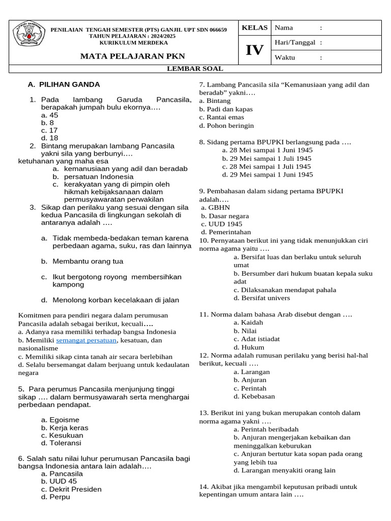 Soal PKN Kelas 4 | PDF