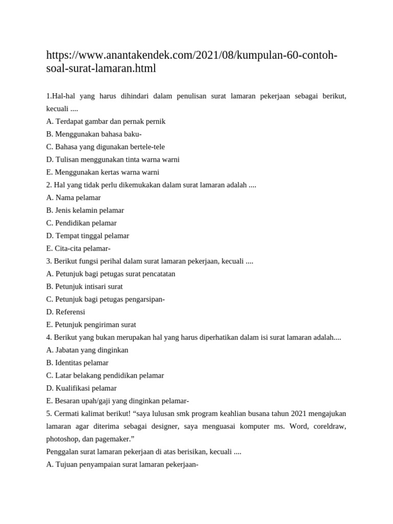 Kumpulan Soal Bahasa Indonesia Pdf