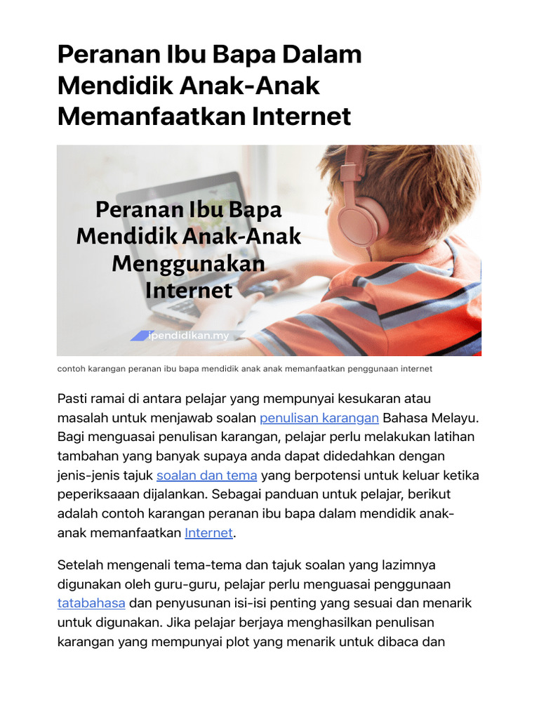 Peranan Ibu Bapa Mendidik Anak-Anak Memanfaatkan Internet | PDF