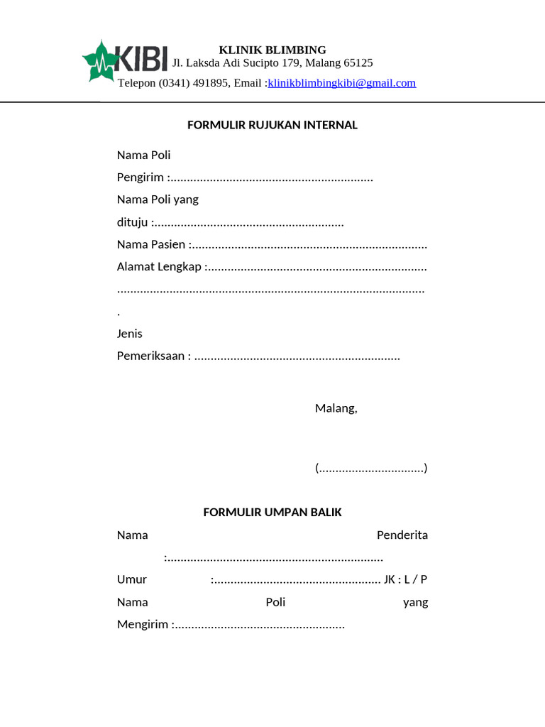 Formulir Rujukan Internal | PDF