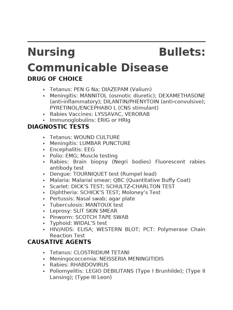 Communicable Disease Nursing Bullets | PDF