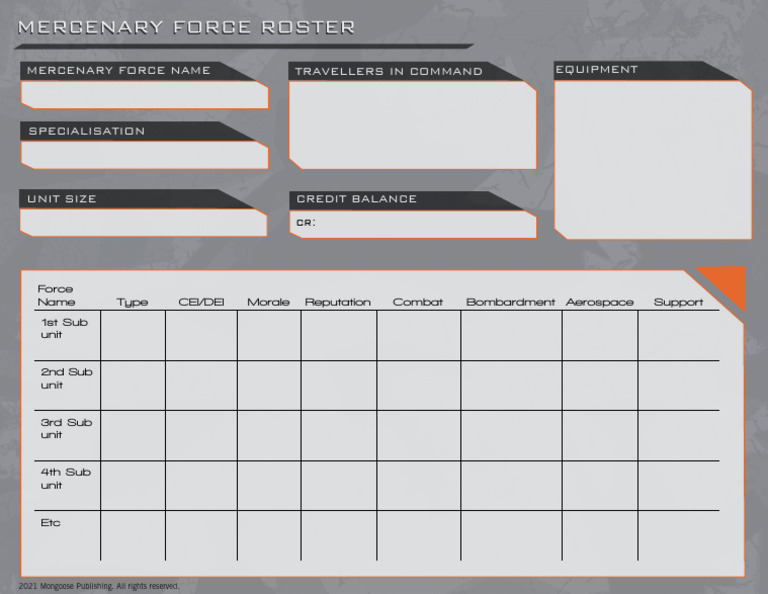 Traveller - Mercenary - Force Roster (OEF) (2021) | PDF