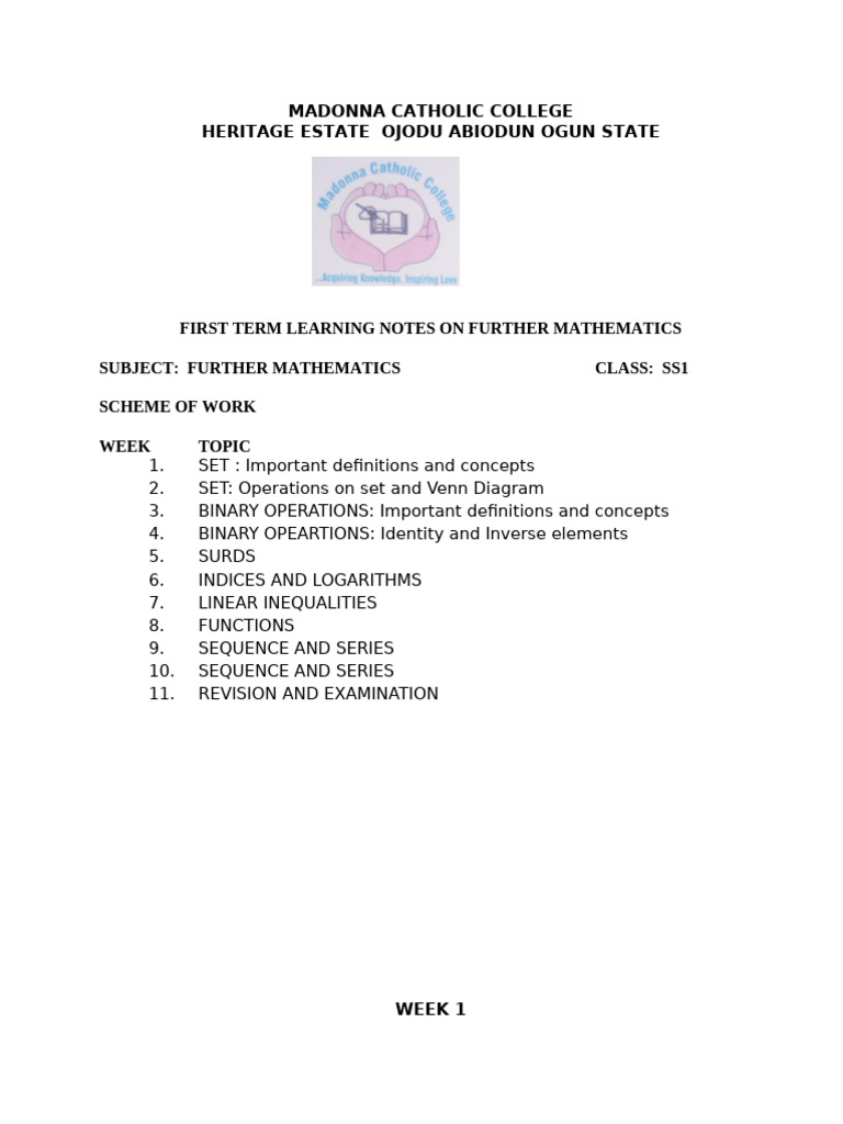 Ss1 Further Maths 1st | PDF