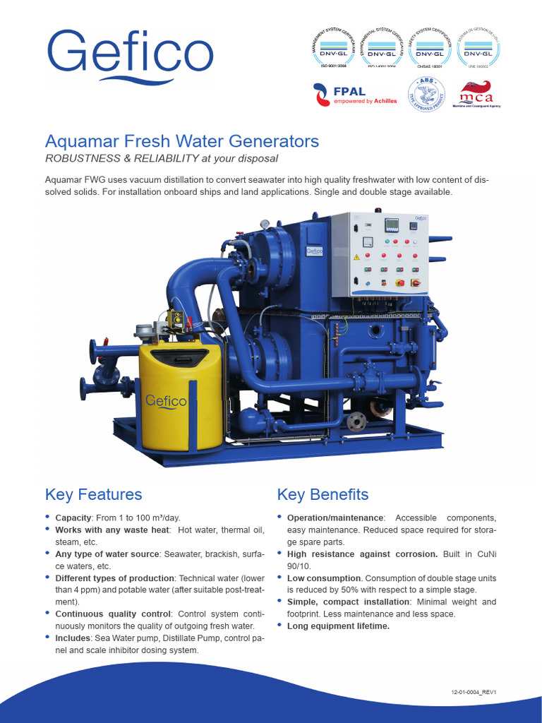 GEFICO Aquamar Fresh Water Generators | PDF
