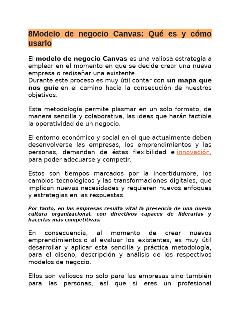 Modelo de Negocio Canvas | PDF | Marketing | Crecimiento personal y ...