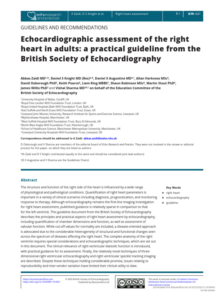 Echocardiographic Assessment of The Right Heart in Adults: A Practical ...