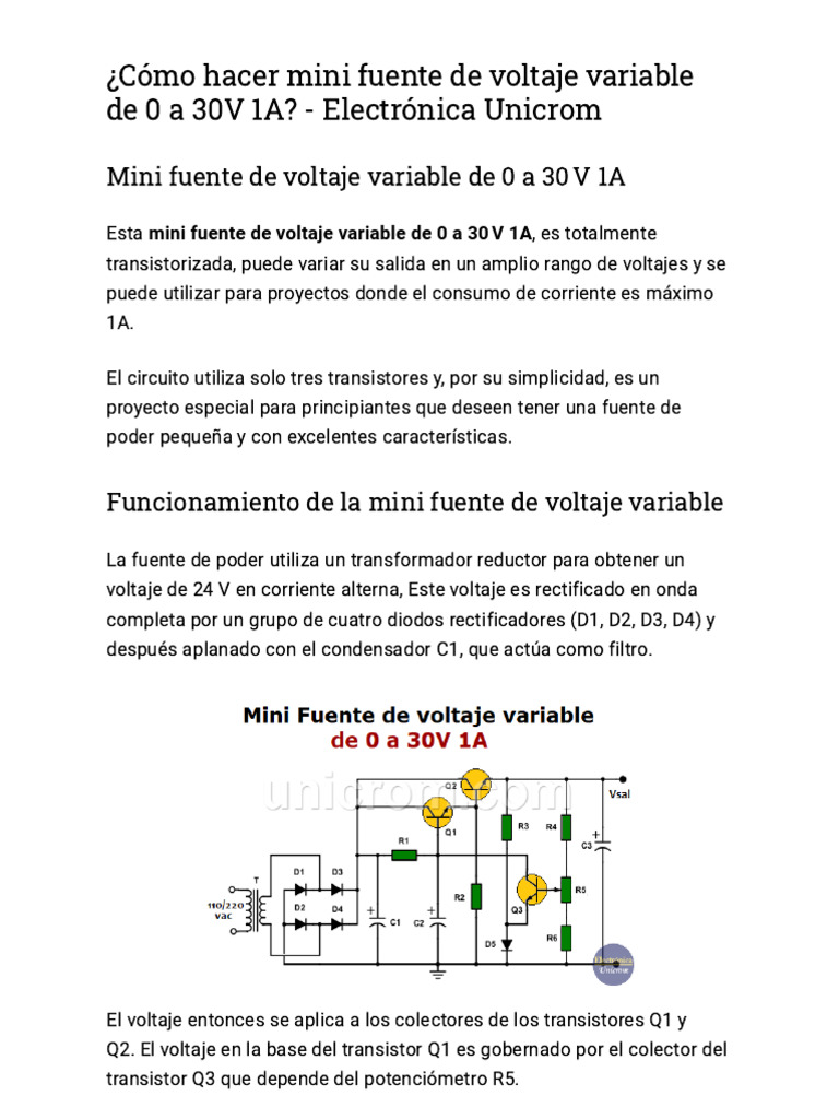 ¿Cómo Hacer Mini Fuente de Voltaje Variable de 0 A 30V 1A - Ele | PDF