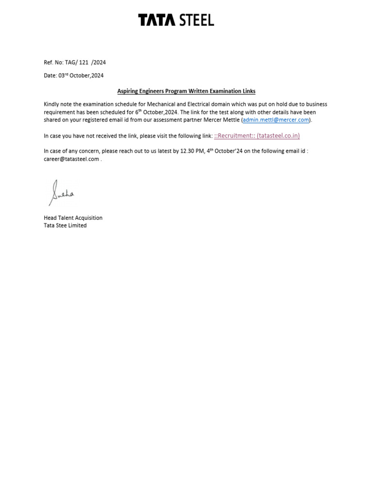 AEP Written Examination Link Notitification | PDF