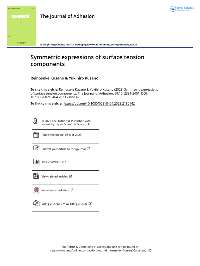 Symmetric Expressions of Surface Tension Components | PDF