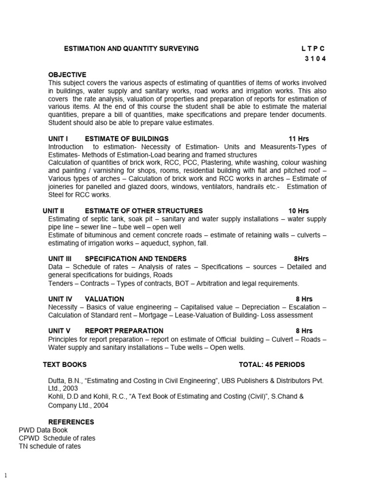 Estimating and Quantity Surveying | PDF