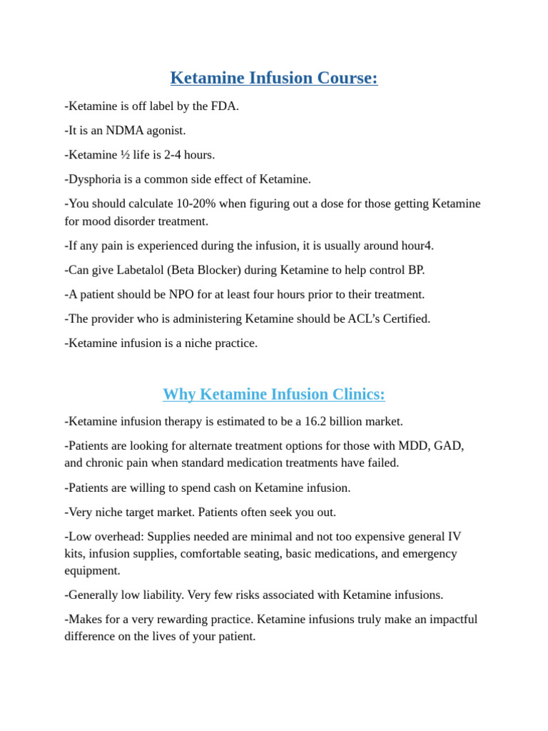 Ketamine Infusion Course | PDF